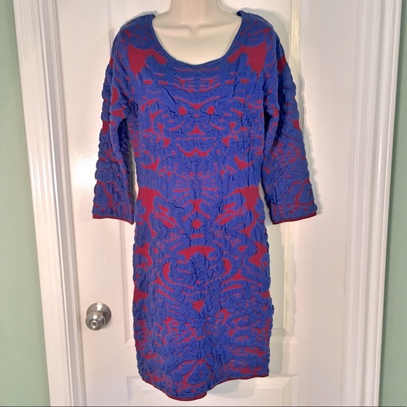 Blue Rain Dresses & Skirts - Blue Rain Burgundy & Blue Textured Sweater Dress